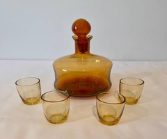 Vintage mid century amber decanter set