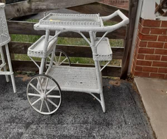 VINTAGE WHITE WICKER TEA CART