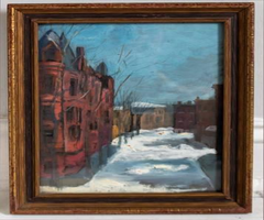 1900's Baltimore Brownstone Street Scene Painting by Lilian Giffen