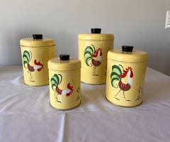Set of four Antique Ransburg handpainted farmhouse Cannisters