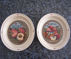PEACHES and APPLES Ceramic Pie Plates - 2 Count (NEW)