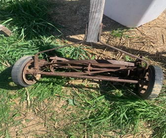 antique push mower & edger