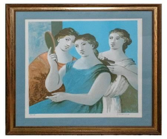 1968 Gerhard Wind Lithograph 3 Muses Ladies Grooming Each Other in the