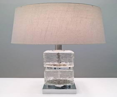 Crackle Glass Cube & Chrome Table Lamp Mid Century Modern