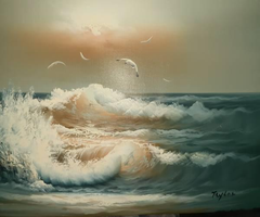 Ocean View Of Breaking Waves Oil Painting Signed By Taylor