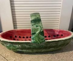 Ceramic Watermelon Fruit Bowl Serving, Basket with Handle