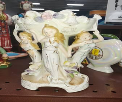 Vintage Victorian Three Sisters Porcelain Figurine Candy Dish Or Vase